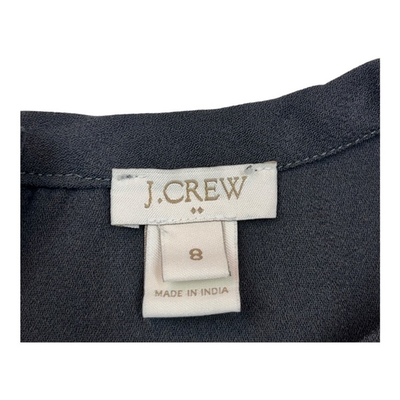 J.Crew Factory Crew Neck Key Hole Black Cap Sleeve Pleat Front 8 Gray Blouse - Picture 3 of 6